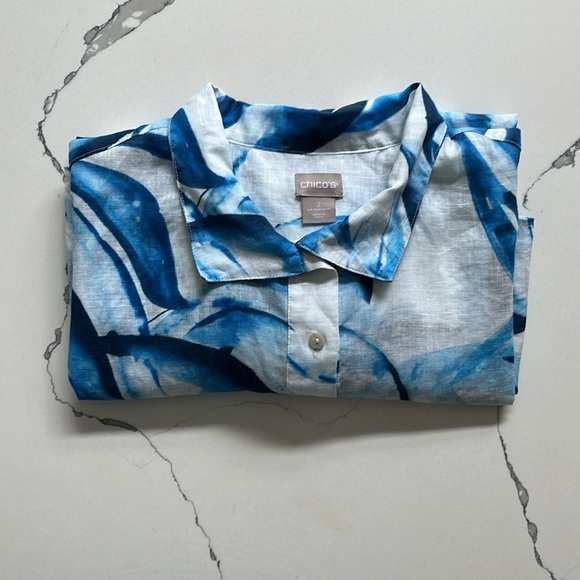 Chico’s Linen Tunic Length Blouse - Picture 8 of 9